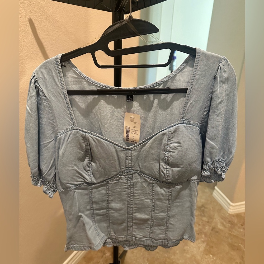 Linen denim top brand new large corset style ouff sleeves